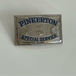 Vintage Pinkerton Special Service Metal Hat Badge Silver Blue Police Memorabilia